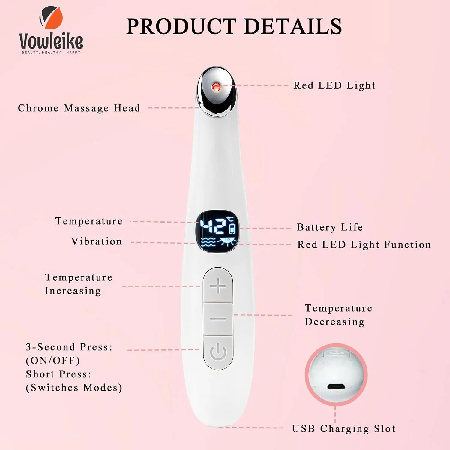 Heated Eye Wand, 3-in-1 Vibrating Eye Lift Wand, White