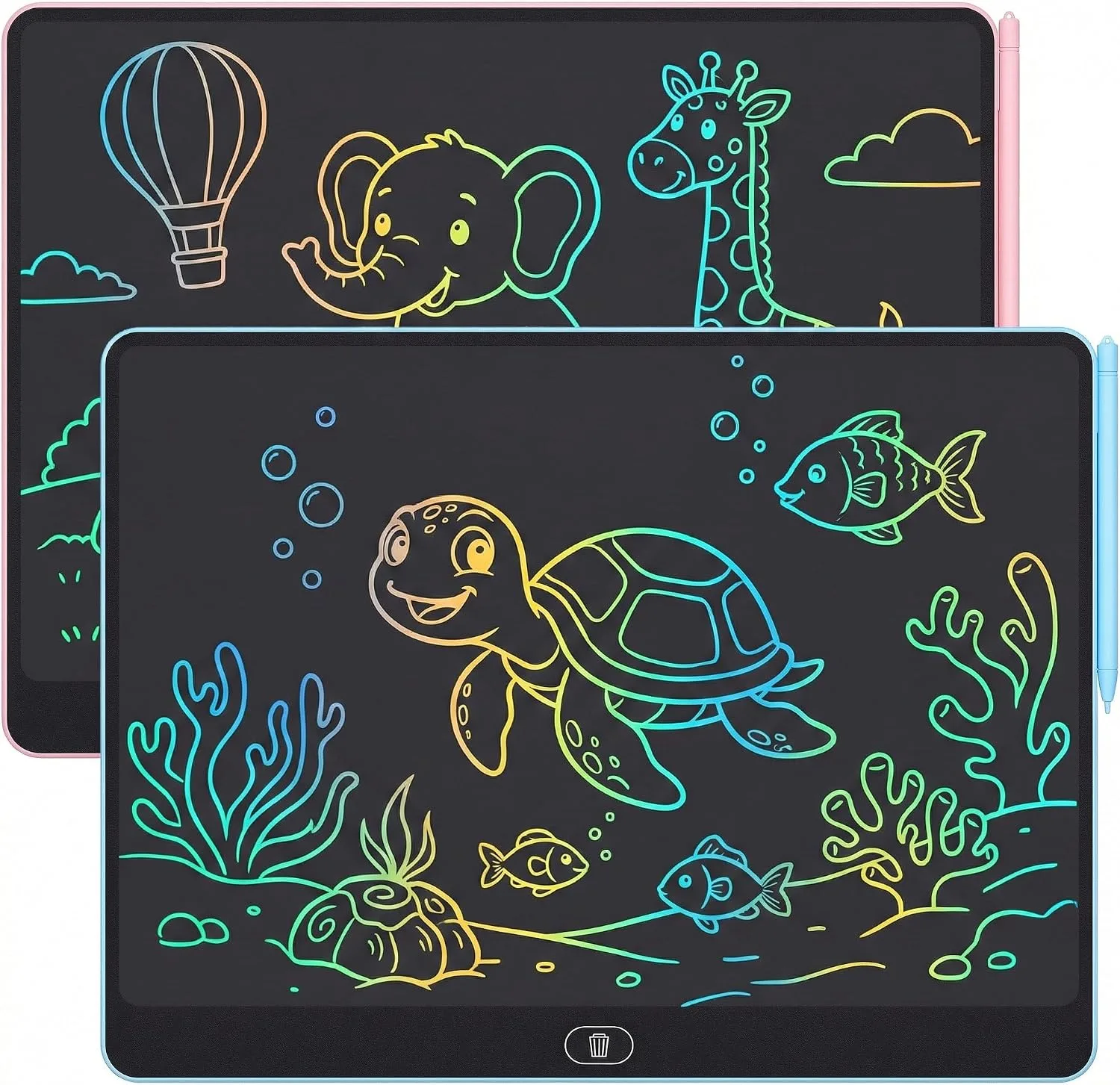 16 Inch LCD Writing Tablet for Kids 2 Pack, Large Drawing Board Doodle Pad, Colorful Screen Erasable Sketch Tablet, Travel Toys and Reusable Learning Gift for Boys Girls（Blue & Pink
