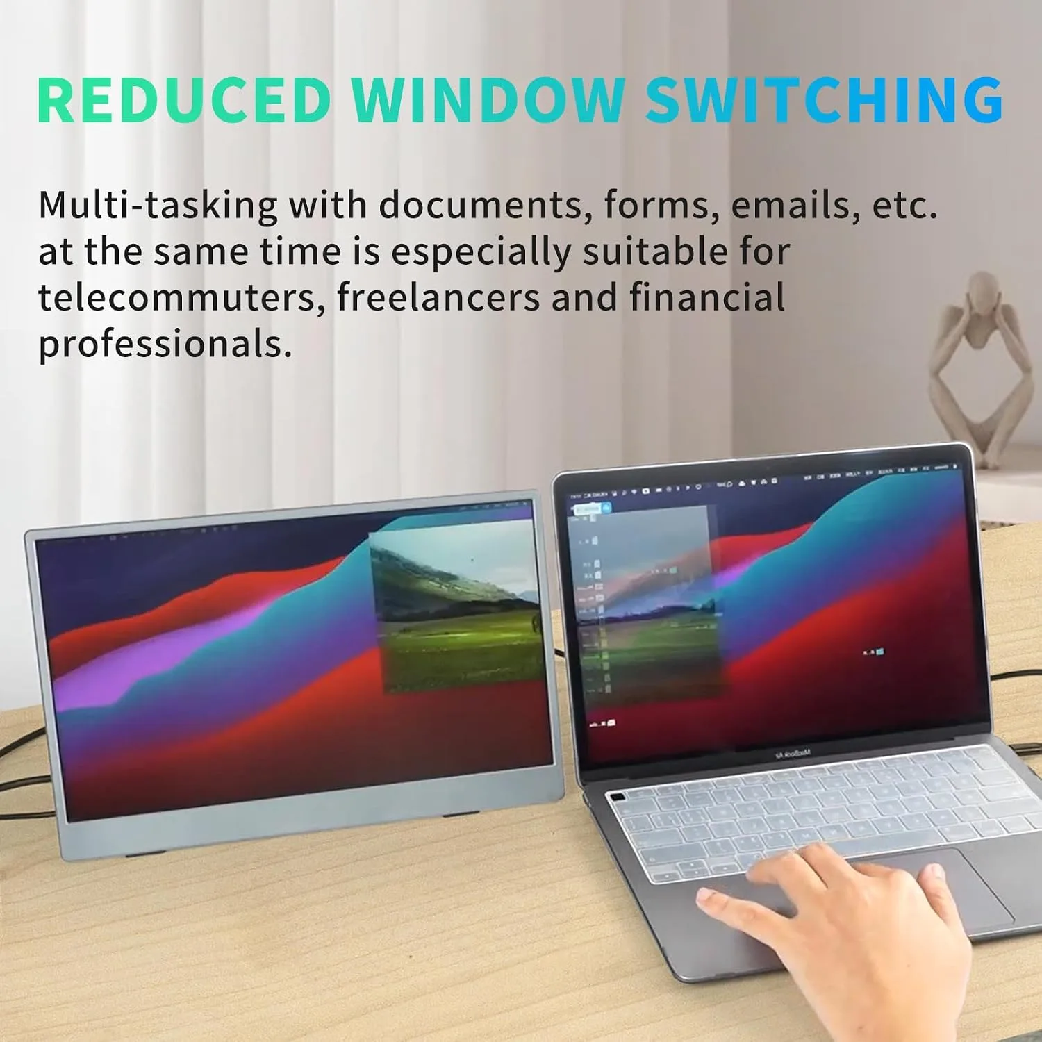 Portable Monitor, 13.3 Inch, 1200P IPS Display, Zero Frame, USB-C and HDMI, for Laptop, PC, Mac, PS, Xbox, Nintendo Switch