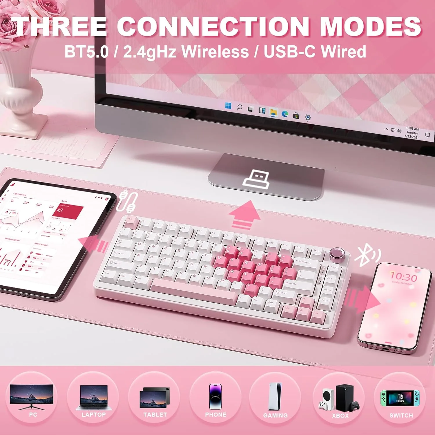 YUNZII B75 PRO 75% Wireless Mechanical Keyboard (White Heart,Cocoa V2)