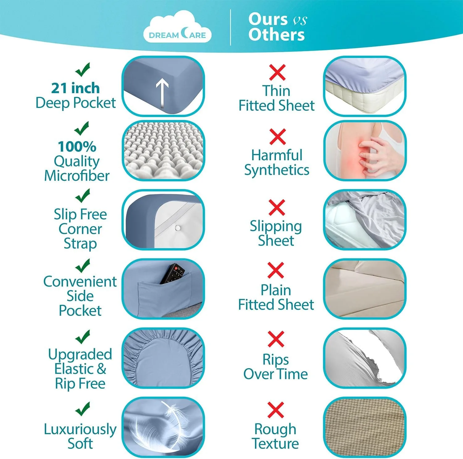 DREAMCARE King Size Sheets Set - 6 pcs Breathable Cooling Sheets King Size