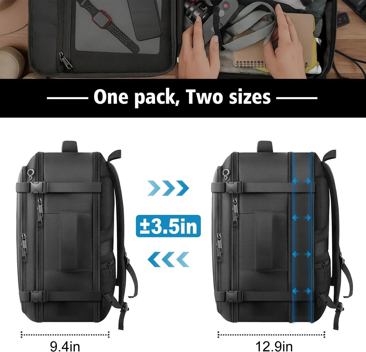 HULVION Carry On Backpack Expandable 55–65L Travel Laptop Bag Water Resistant