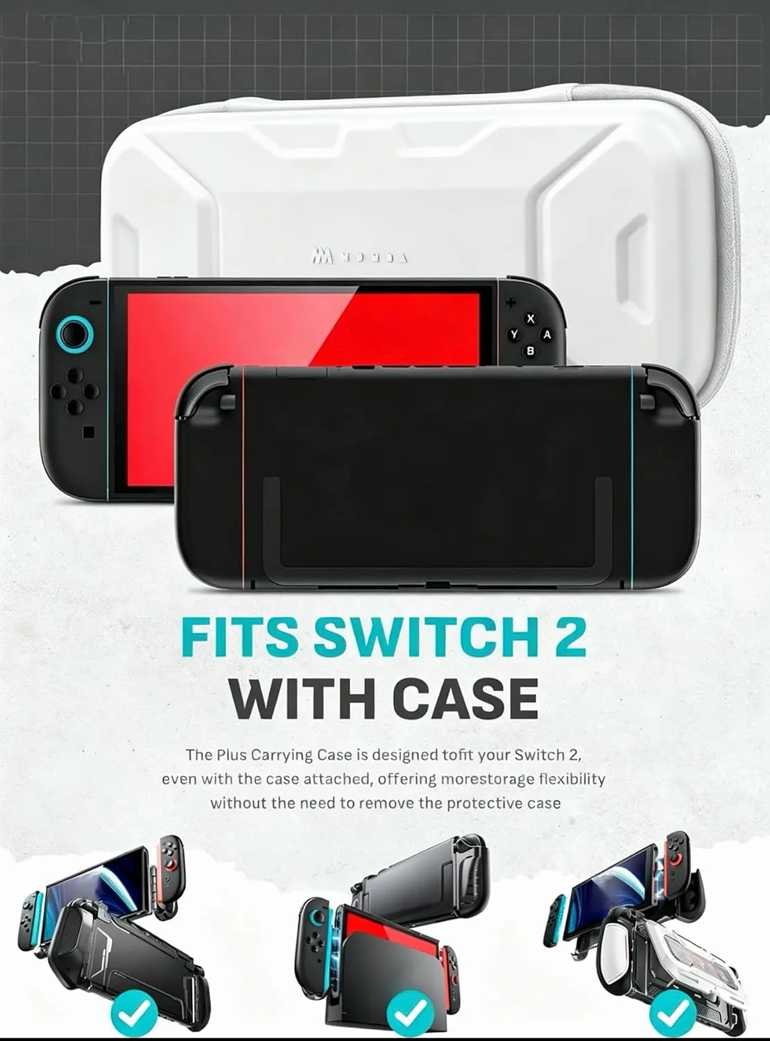 Mumba Carrying Case for Nintendo Switch 2 [Fits Console with Protective Case On][2025 Plus Version] Hard Shell Travel Handbag Pouch with 12 Game Card Slots, Large Capacity for Accessories (White)