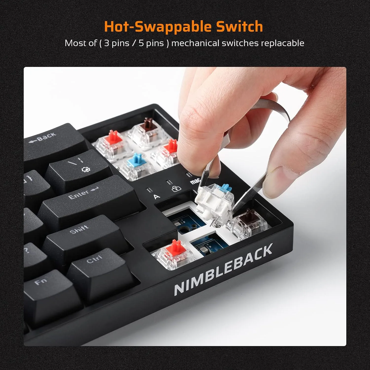 LTC NB681 Nimbleback Wired 65% Mechanical Keyboard, RGB Backlit Ultra-Compact 68 Keys Gaming Keyboard with Hot-Swappable Switch and Stand-Alone Arrow/Control Keys (Hot Swappable Blue Switch, Black)