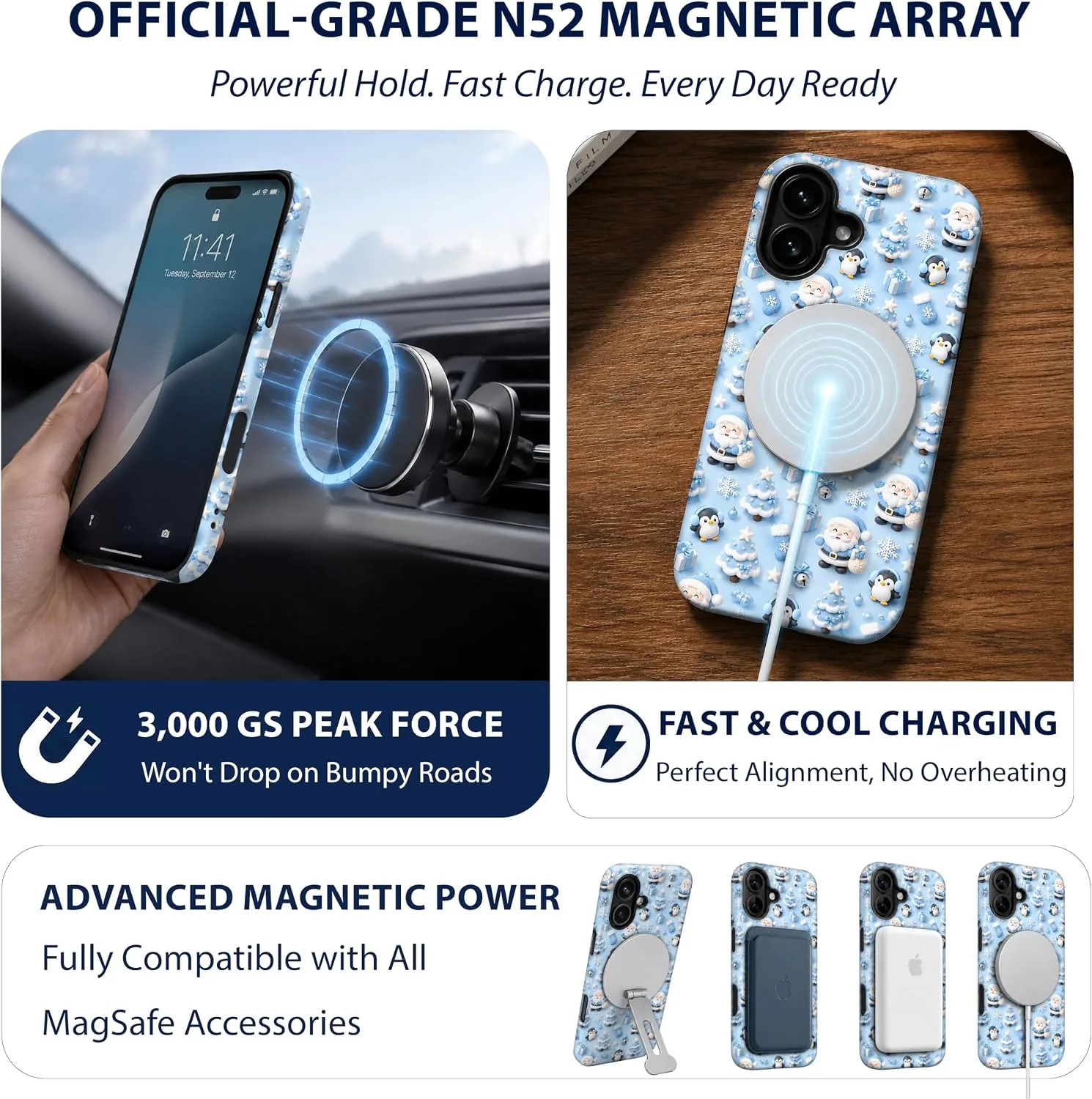 Magnetic for iPhone 16 Plus Baby Blue Phone Case, Cute Christmas