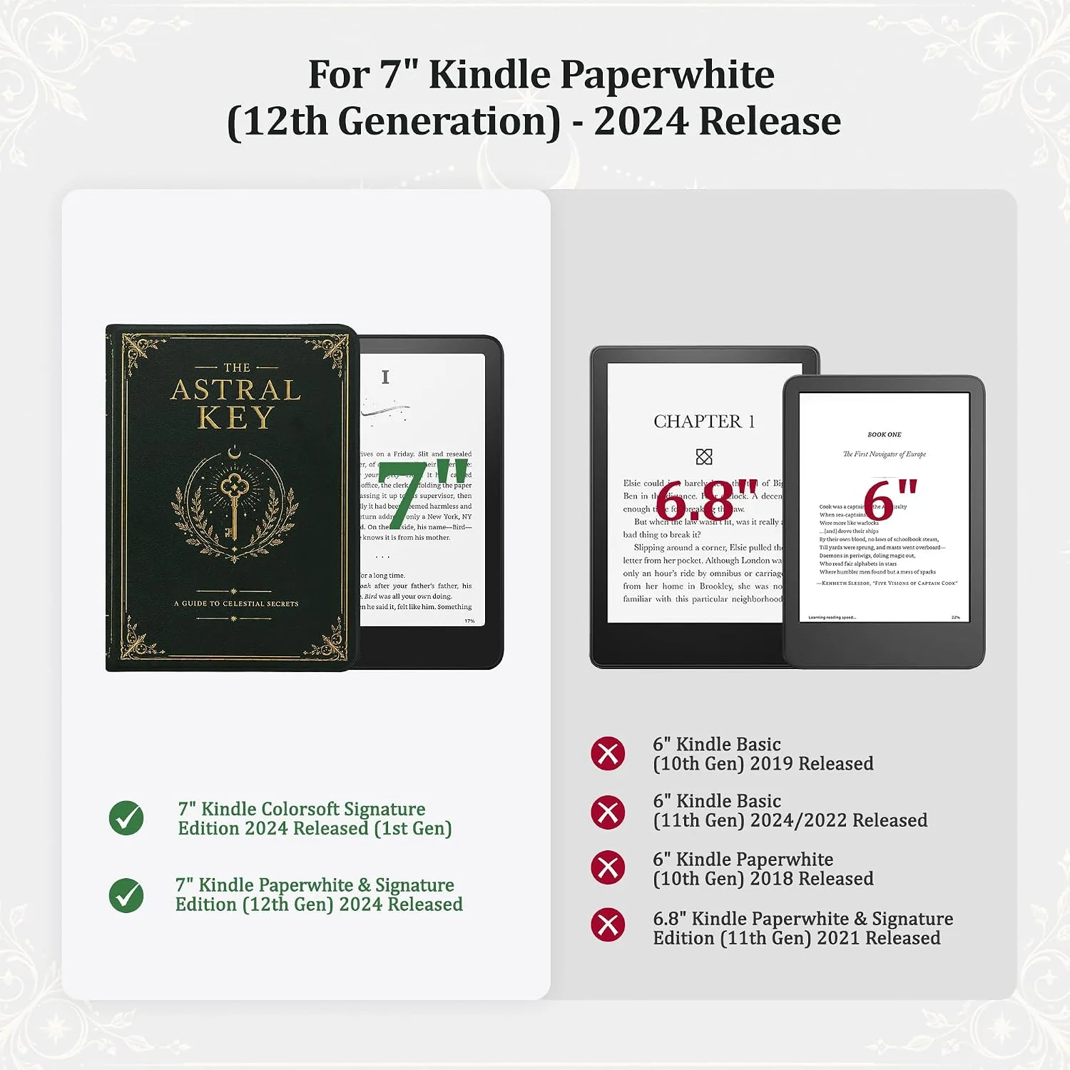 Magnetic Book Cover Case for 7'' Kindle Paperwhite & Colorsoft