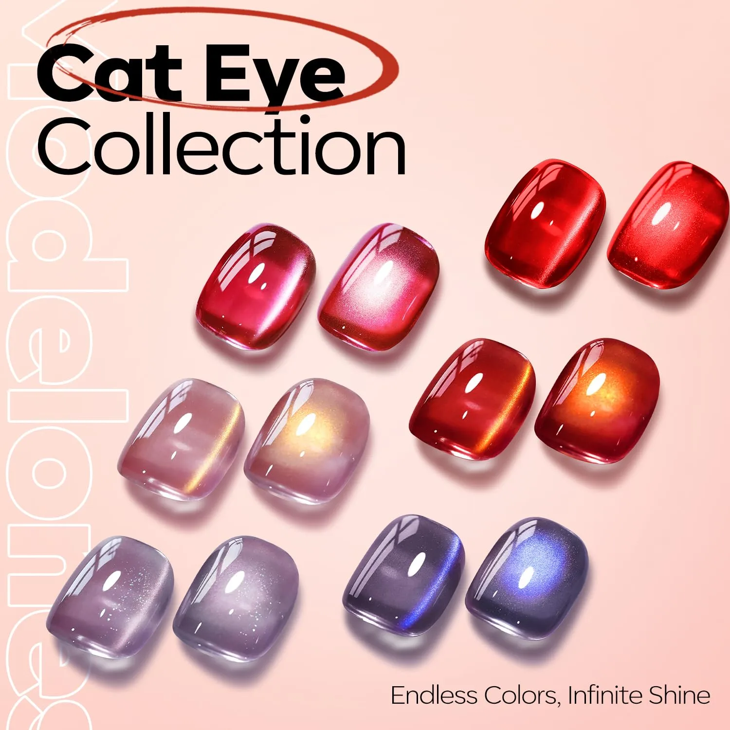 modelones Red Cat Eye Gel Nail Polish Glod Magnetic Glitter