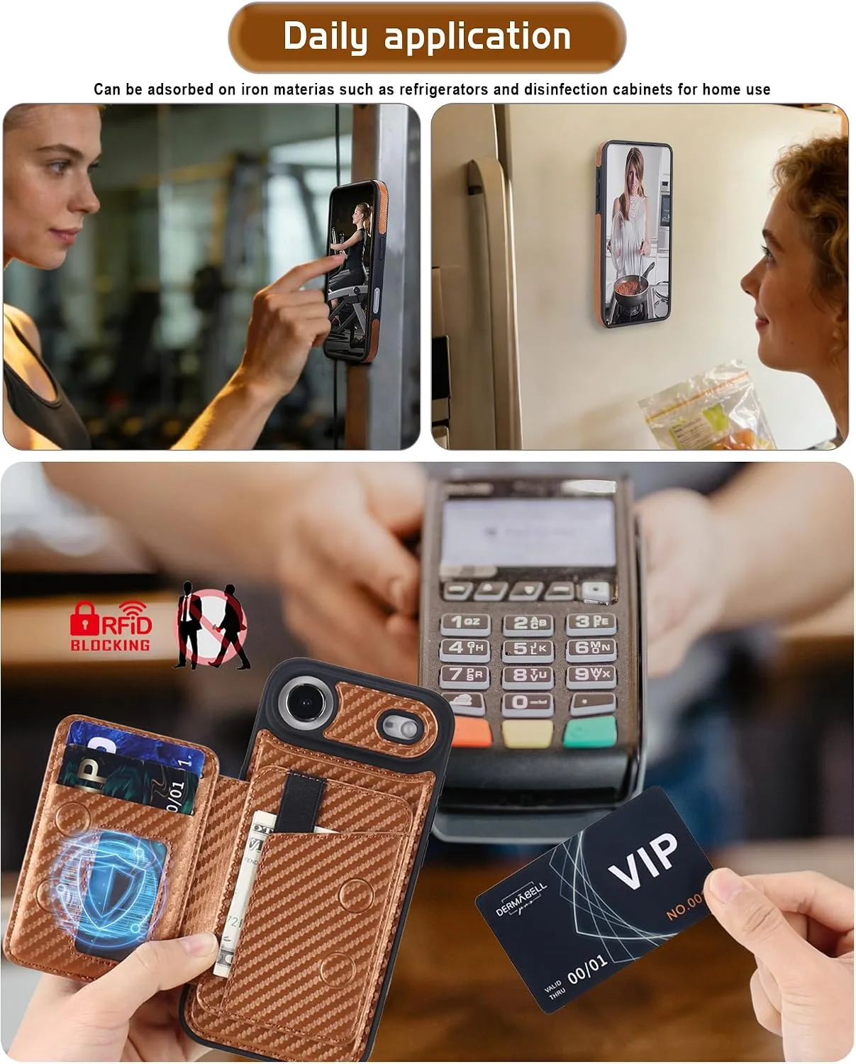Magnetic Detachable Wallet Case for iPhone 17 Air with Kickstand,2-in-1 MagSafe Compatible RFID Blocking Card Holder,Slim PU Leather Cover Carbon Coffee