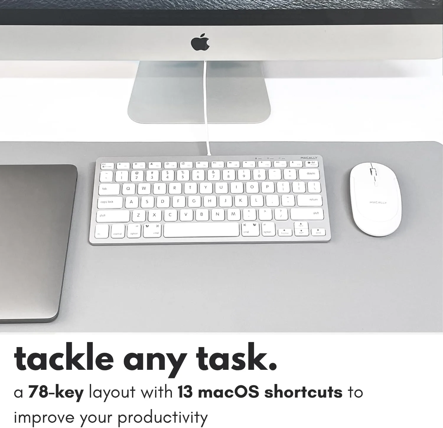 Macally Small Wired Keyboard for Mac and Windows - 78 Scissor Switch Keys Compatible Apple Keyboard - USB Mini Keyboard that Saves Space and Looks Great - Plug and Play Wired Mac Keyboard - Aluminum
