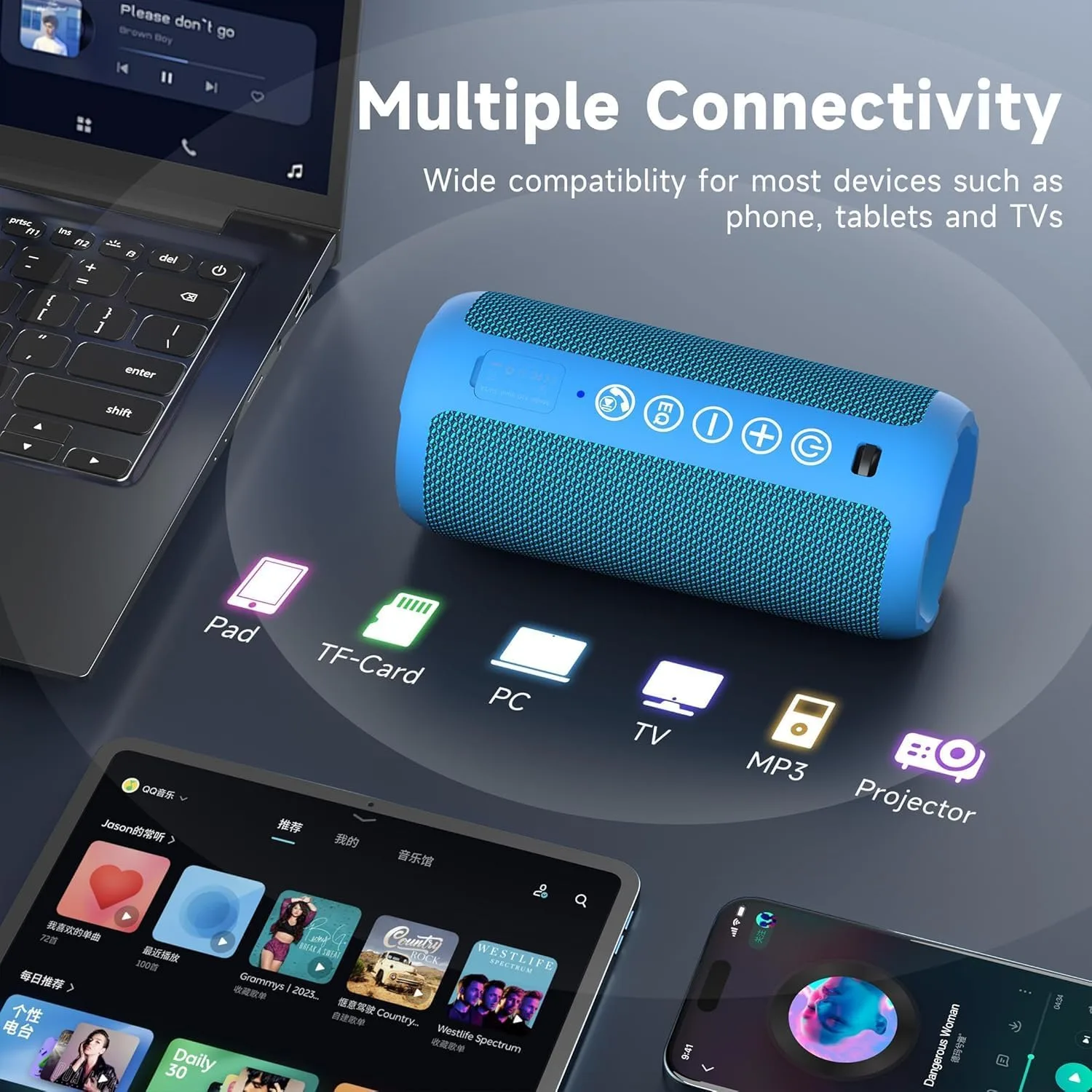 Ortizan X10 Portable Bluetooth Speaker, IPX7 Waterproof, Wireless, Blue