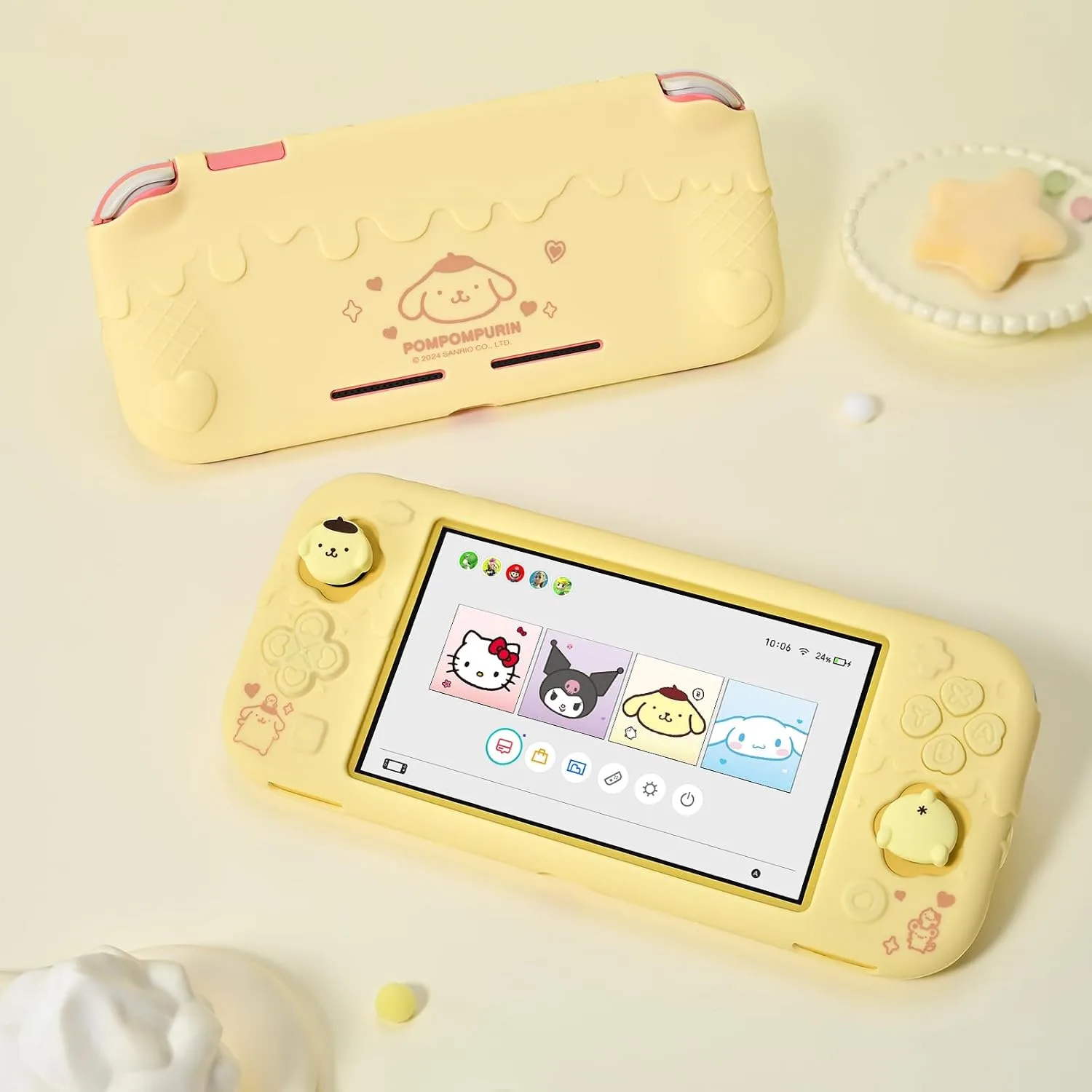 Kuitmor Switch Lite Protective Case,Soft Silicone Protective Shell,Anti-Scratch Protective Cover Case for Switch Lite with 2 Thumb Grip Caps（Yellow Pompompurin）