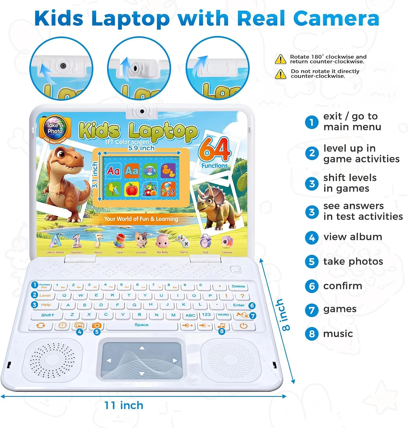 Kids Laptop with Camera, Educational Color Screen Laptop with 64 Learning Modes, Computer for Kids Ages 5+