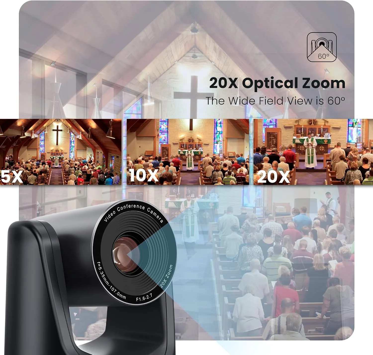 TONGVEO AI Wireless PTZ Camera System with Auto Tracking 5.8GHz 1080P 60fps Conference Camera with 3X Optical Zoom
