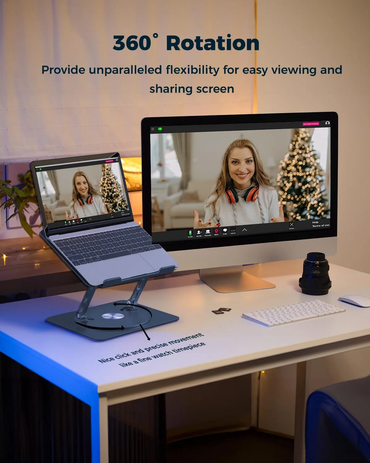 Aoviho 360° Rotating Laptop Stand for Desk | Adjustable, Foldable, Portable Aluminum Ergonomic Riser | Compatible with MacBook, Dell, HP & All Laptops 10-16 inch