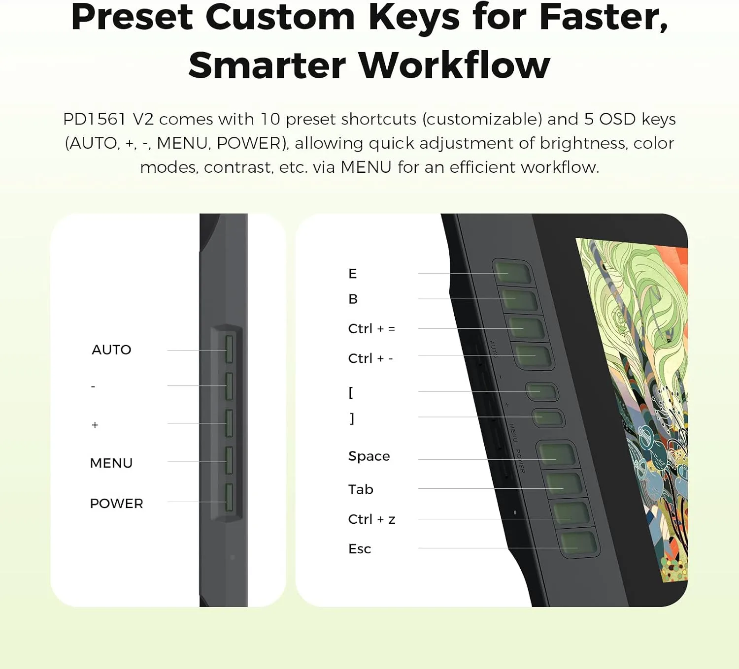 GAOMON PD1561 V2 15.6" Drawing Tablet with Screen, 16K Pen, NoGlare, 10Keys