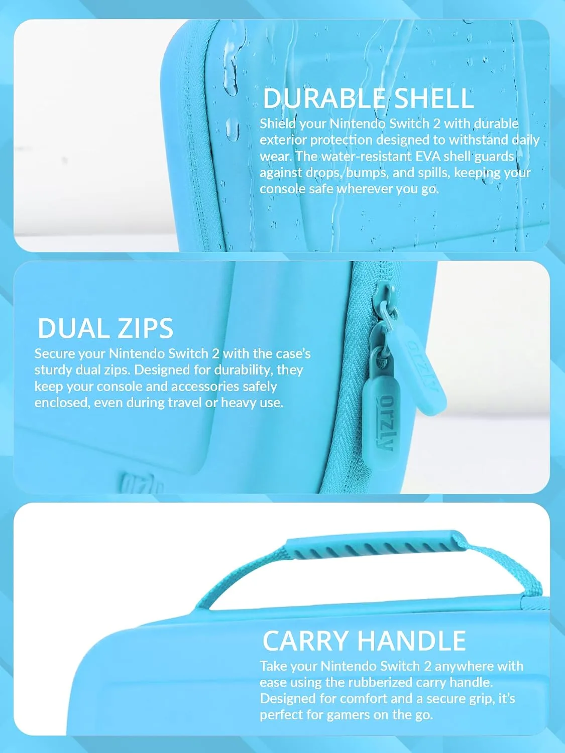 Orzly Case Compatible with Nintendo Switch 2 – Protective Travel Carry Case with Screen Padding, Game Card & microSD Slots, Zipped & Open Pockets for Accessories – 7.9" Gift Boxed