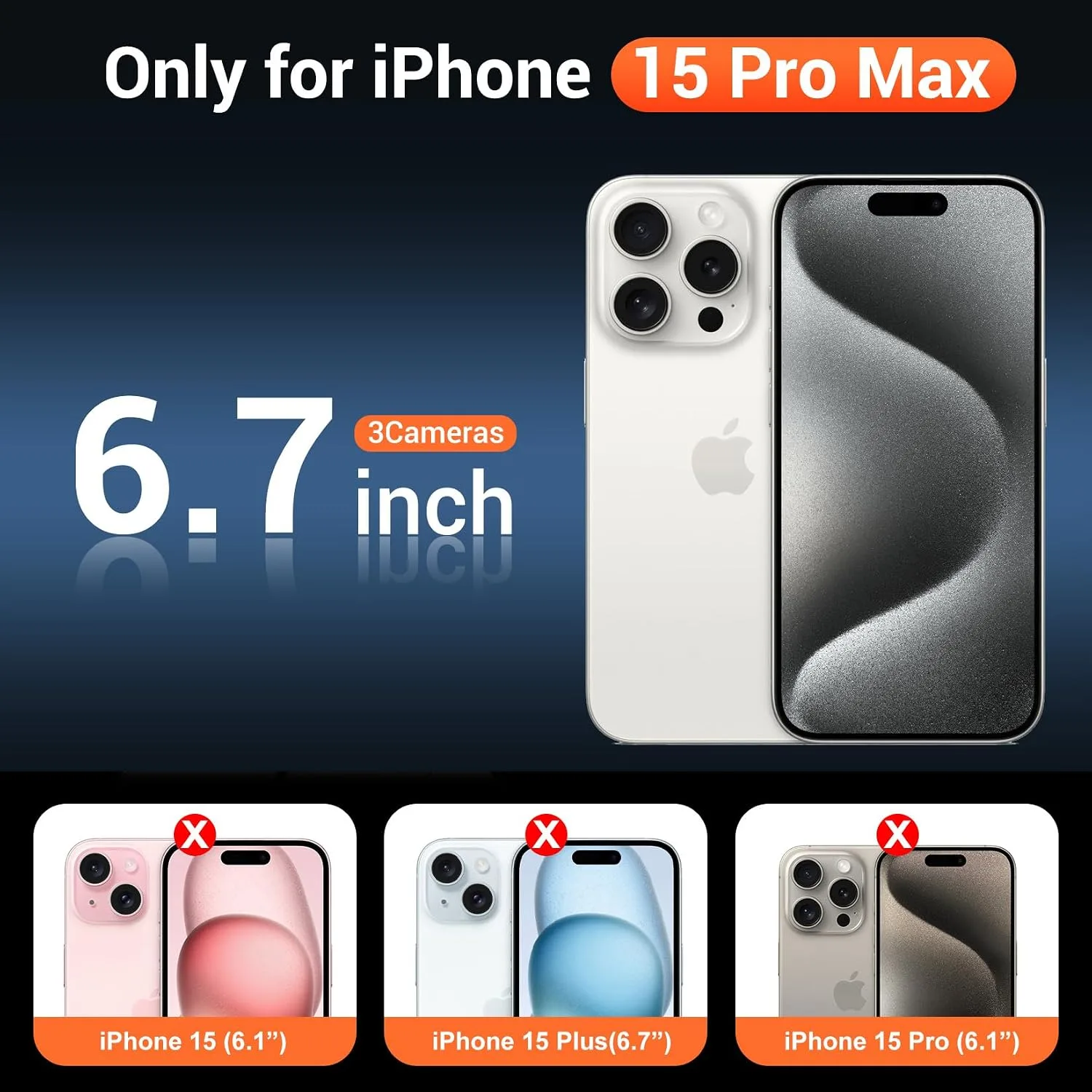 Temdan for iPhone 15 Pro Max Case with Screen Protector Clear