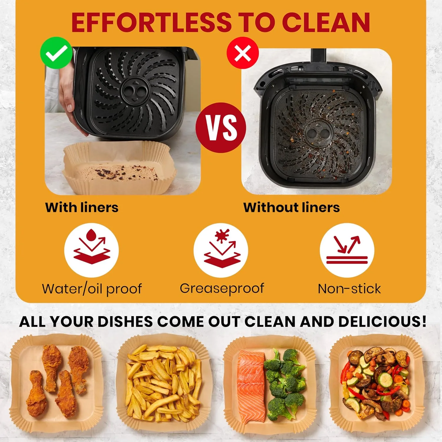 Baker's Signature Air Fryer Liners Disposable 600 Pcs, 8" Square Non-Stick Parchment Sheets