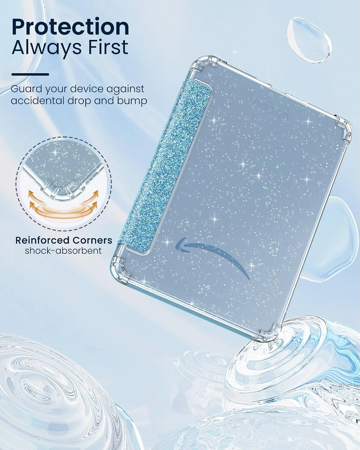MoKo Case for 6" Kindle Basic 12th Generation 2026, Glitter Light Blue