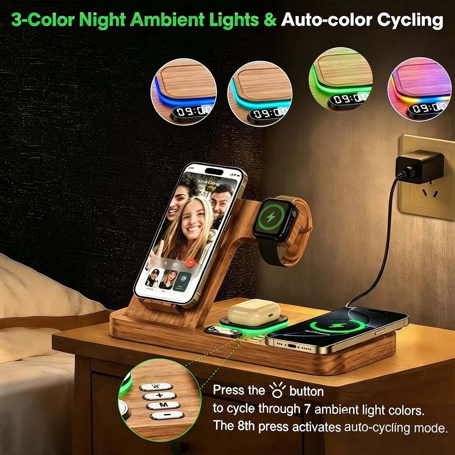 Dual Phone Foldable Wireless Charging Station for Apple, Couple&Family Use
