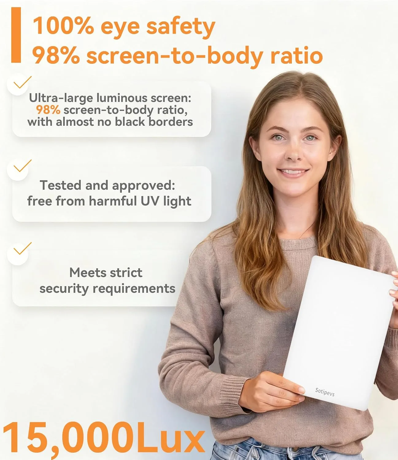 Sotipevs Light Therapy Lamp, 15,000 Lux Sunlight Lamp, Adjustable Brightness UV-Free, Touch Control Sun Lamp with Memory Function Timer - Ideal for Home Office Desk Use