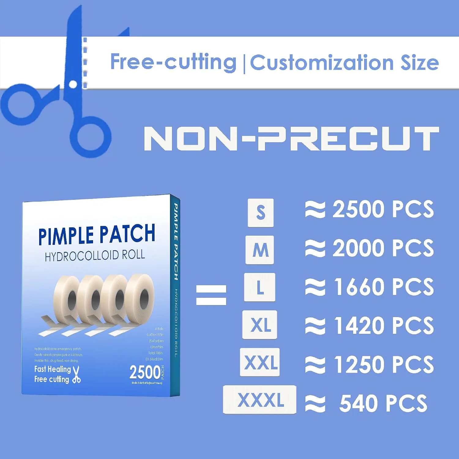 2500 Count Pimple Patches for Face, Cut to Size Hydrocolloid Roll Tape