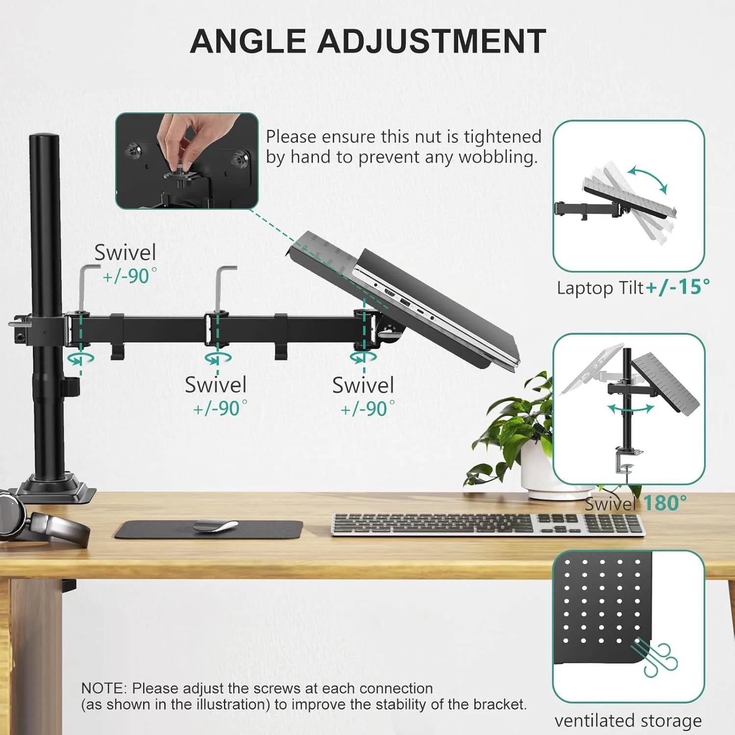 WALI Adjustable Laptop Desk Mount for 17 inch Notebook or 32 inch Screen