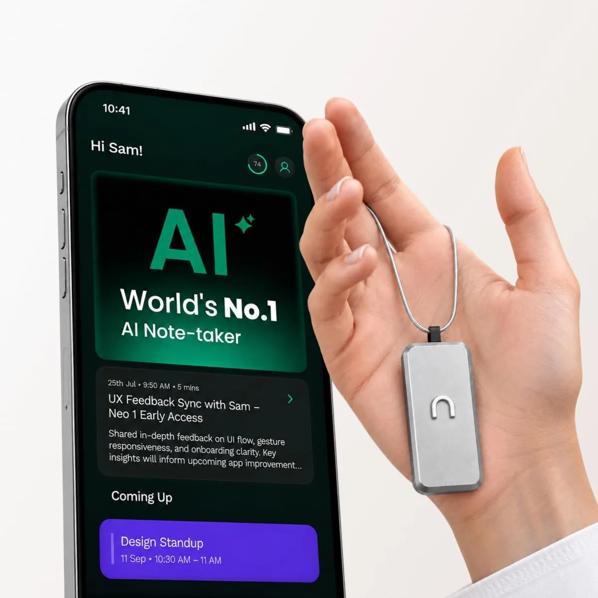 neosapien Neo 1 AI Note Taking Device, Wearable Productivity Assistant, Transcribe, Summarize, Action Items, No Subscription, Gunmetal [July 2026 Software Batch]