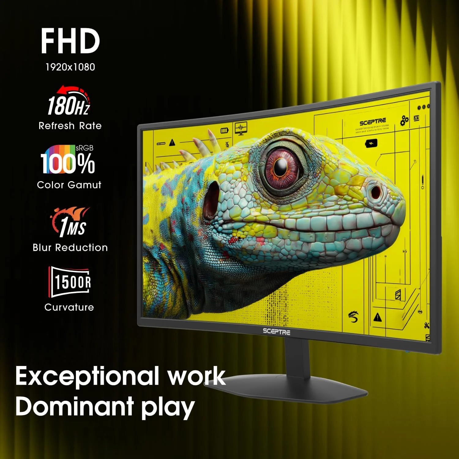 New! Sceptre Curved 24-inch Prime Gaming Monitor 1080p 1500R 1ms up to 180Hz DisplayPort x2 HDMI x2 Build-in Speakers, Machine Black 2027 (C248B-FW180T Series)