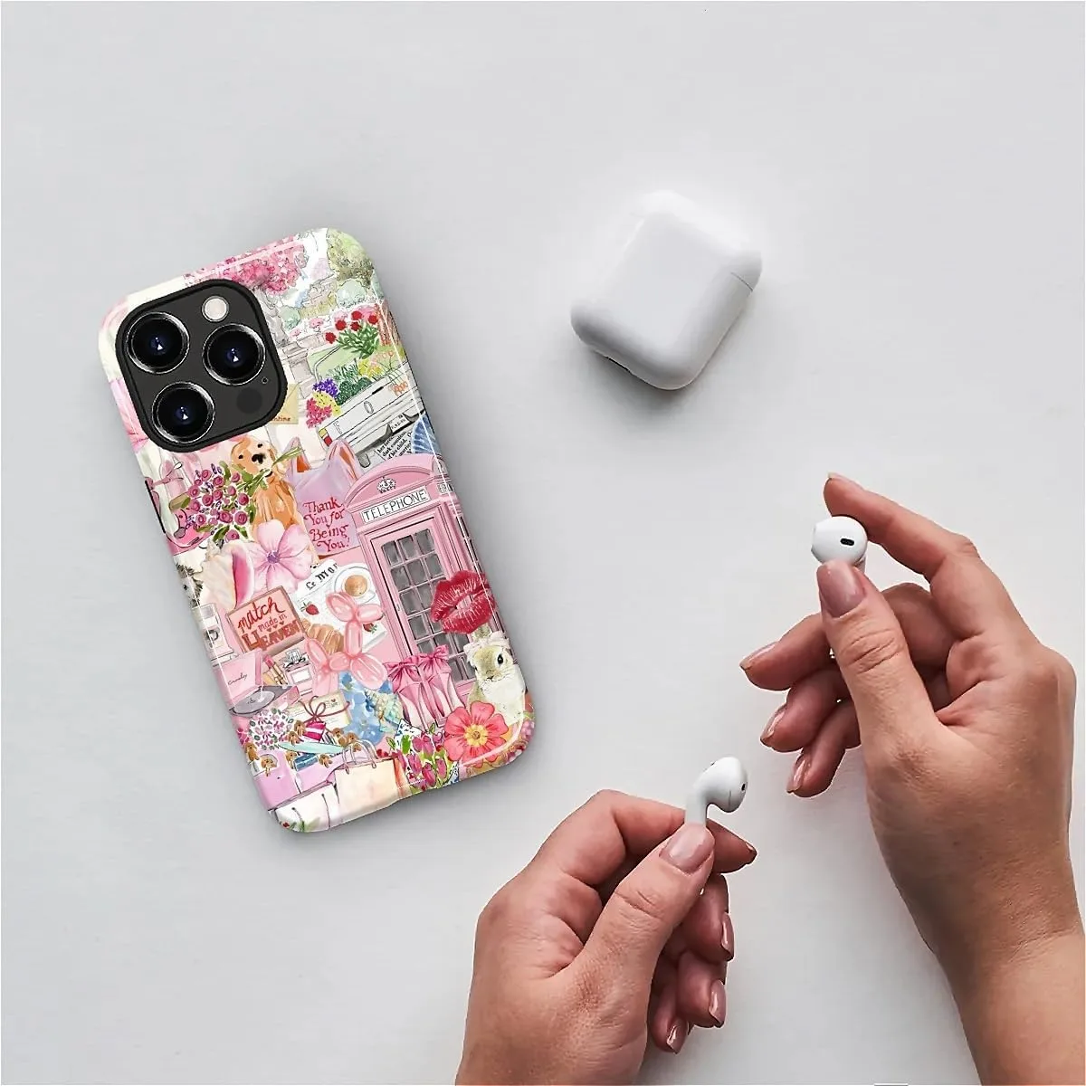 DAIZAG Case for iPhone 13 Pro,Mixed 2 Layer Design Shockproof Soft TPU Ddouble Protection Phone Case for iPhone 13 Pro-Cute Pink Animal Garden Collage