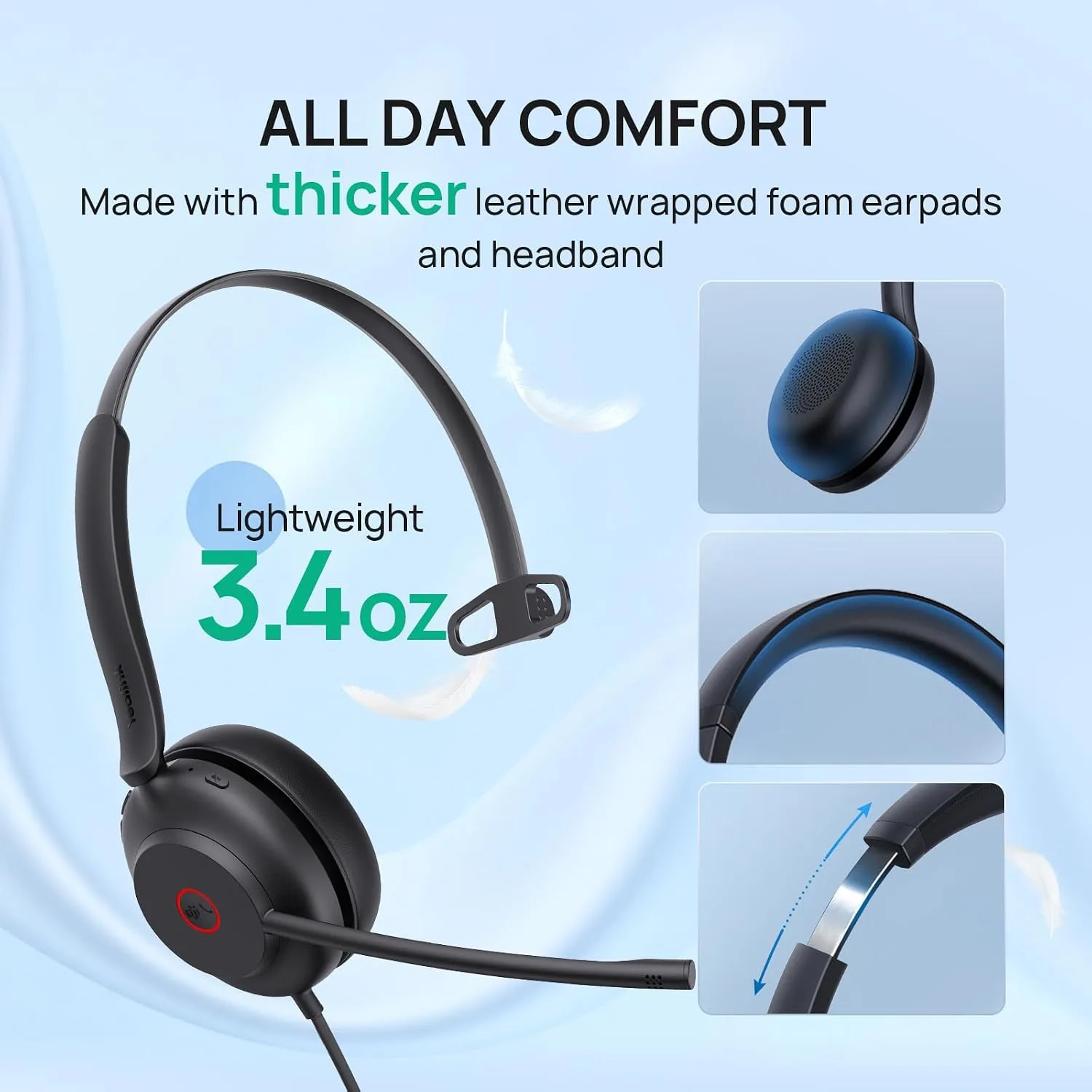Yealink UH35 Wired Headset, USB-A, AI Noise Canceling Mic,HD Audio, On-Ear
