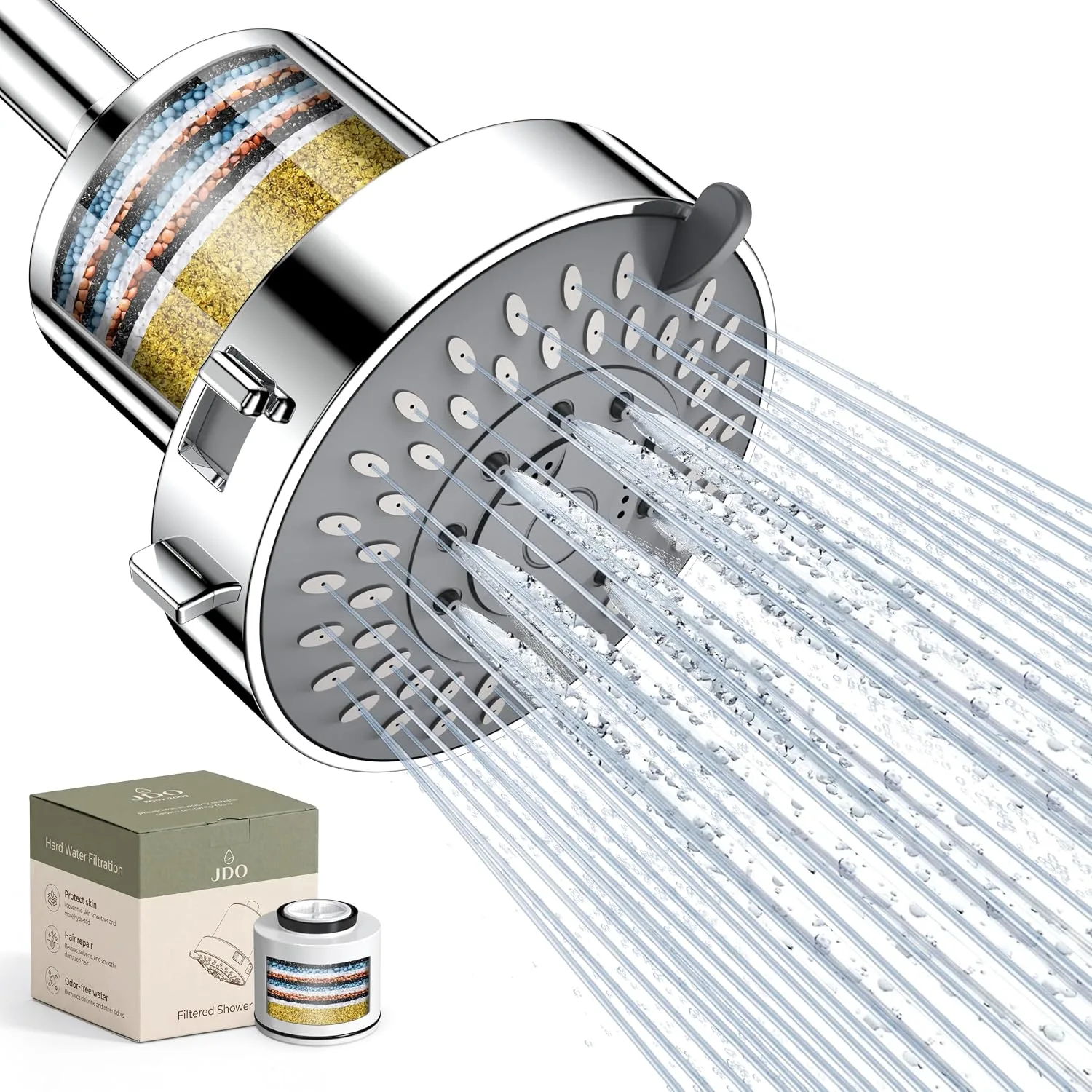 JDO High Pressure Filtered Shower Head, 5 Modes Rain Showerhead with Filter