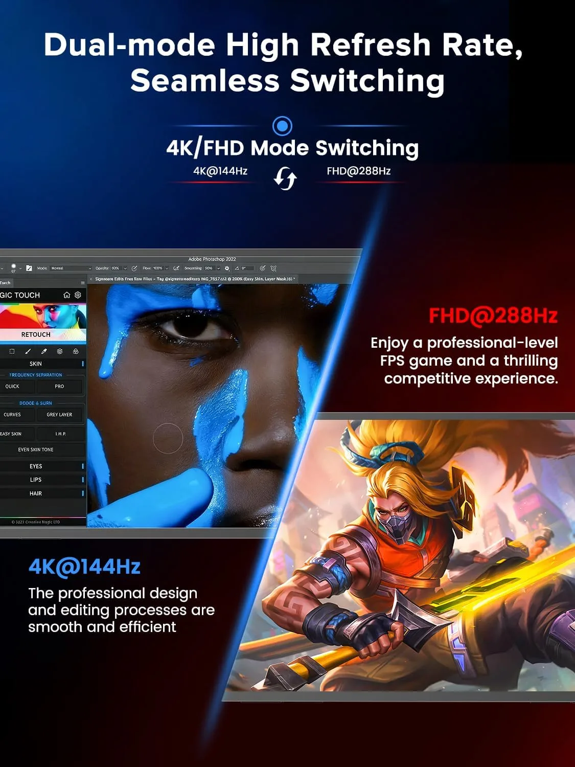 UPERFECT Portable Gaming Monitor 27”, Dual Mode 4K UHD 144Hz/FHD 288Hz