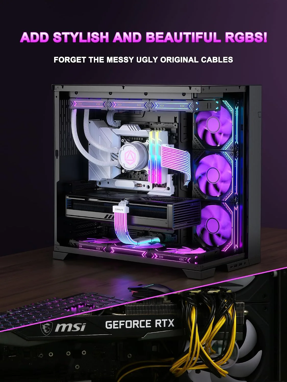 Sirlyr RGB 12VHPWR Cable Set,ARGB PSU Extensions for RTX 50/40