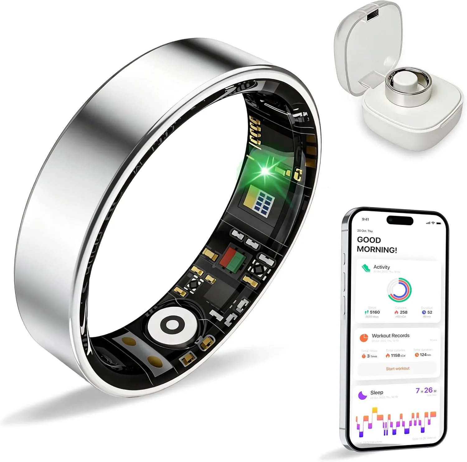 Anillo inteligente Biemha para salud y ejercicio plateado talla 7