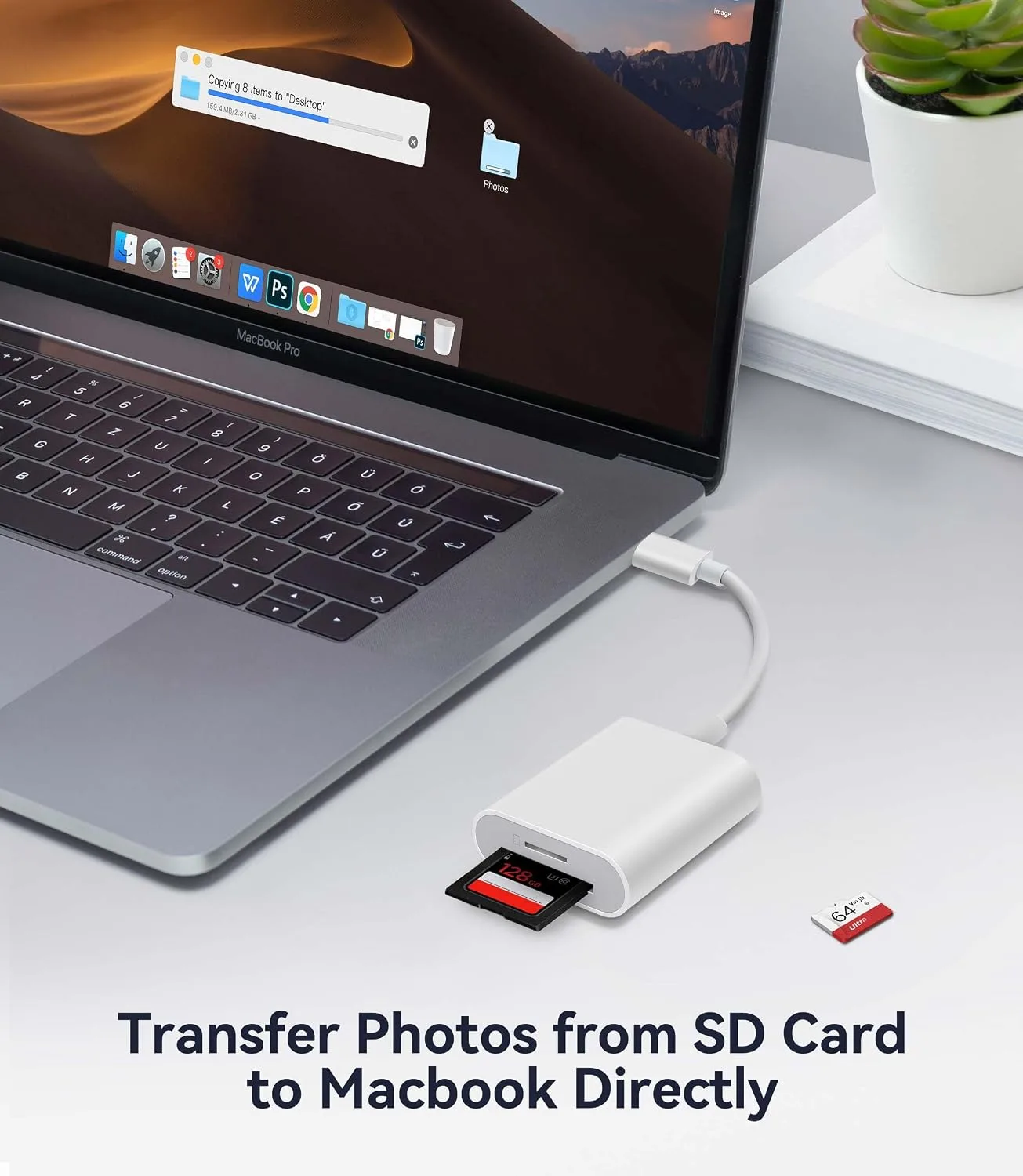 USB C SD Card Reader, WNXSLOAD SD Card Adapter with SD MicroSD Dual Slots for iPhone 15 16 iPad Mac MacBook Laptop, USB-C/TypeC High-Speed Trail Camera Memory Card Reader, Plug & Play - 2 Slots
