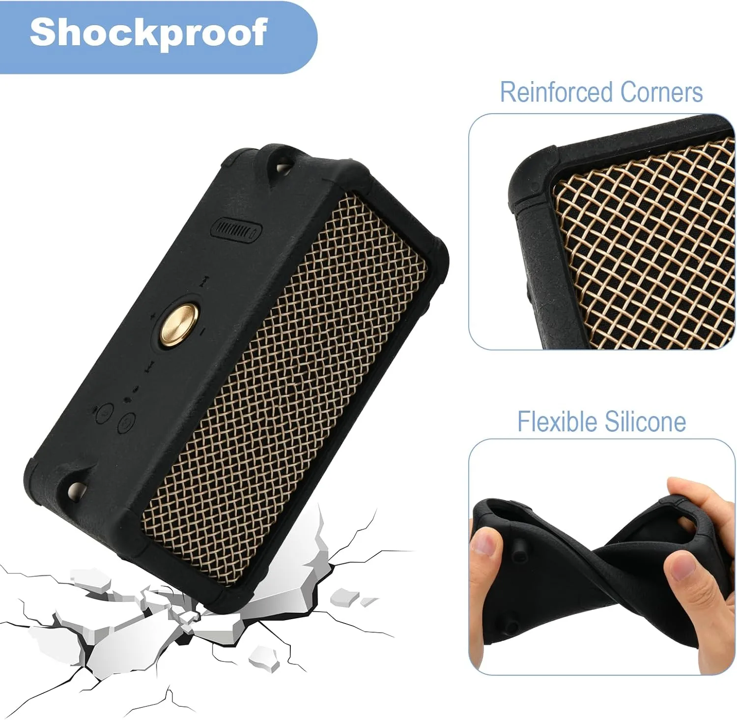 Silicone Cover for Marshall Emberton III Speaker, Soft Silicone Case Replacement Protective Skin Cover Portable Travel Sleeve with Shoulder Strap (Case Only) (Black)