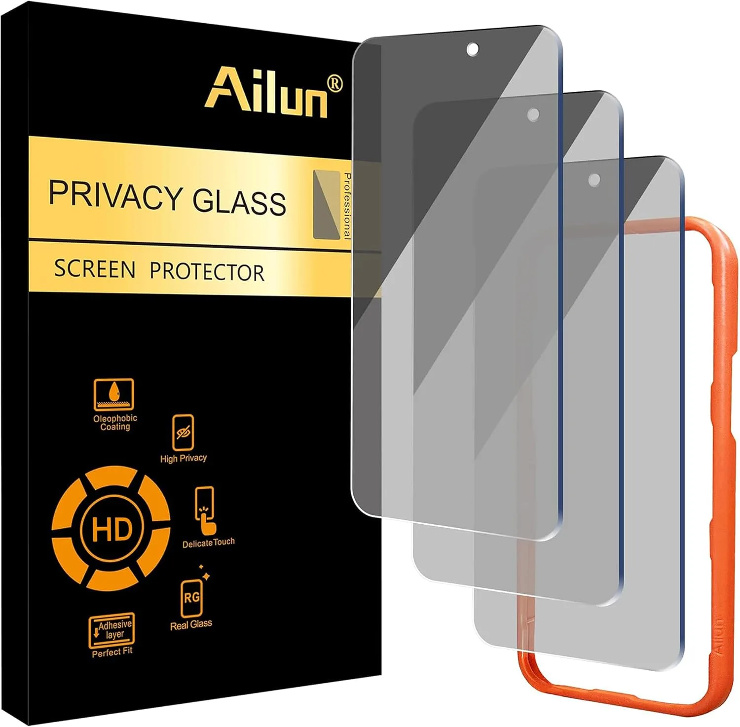 Protector de pantalla Ailun para iPhone 16 Pro Max 6.9 pulgadas 3 unidades vidrio templado con privacidad