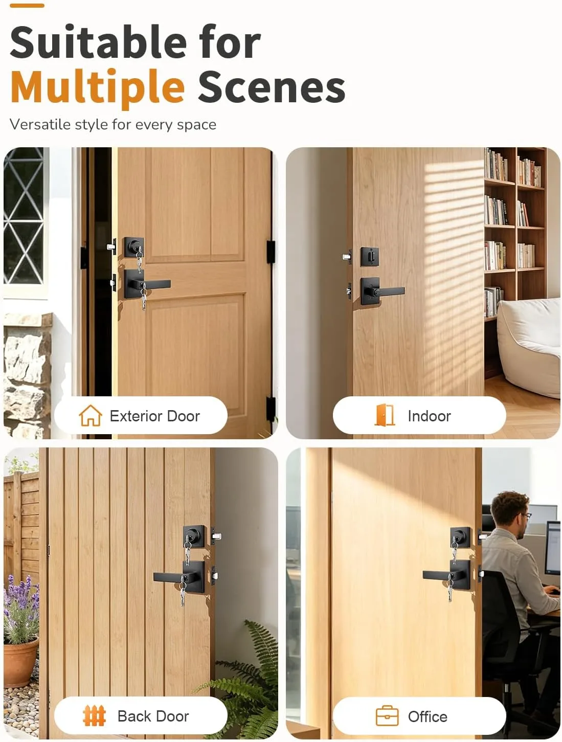 Probrico Square Interior/Exterior Door Lock Set 2 Pack Same Key Matte Black