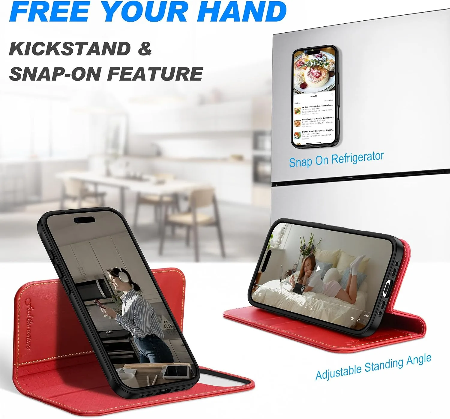 SHIELDON Removable Genuine Leather Wallet Case for iPhone Air, Retro Red