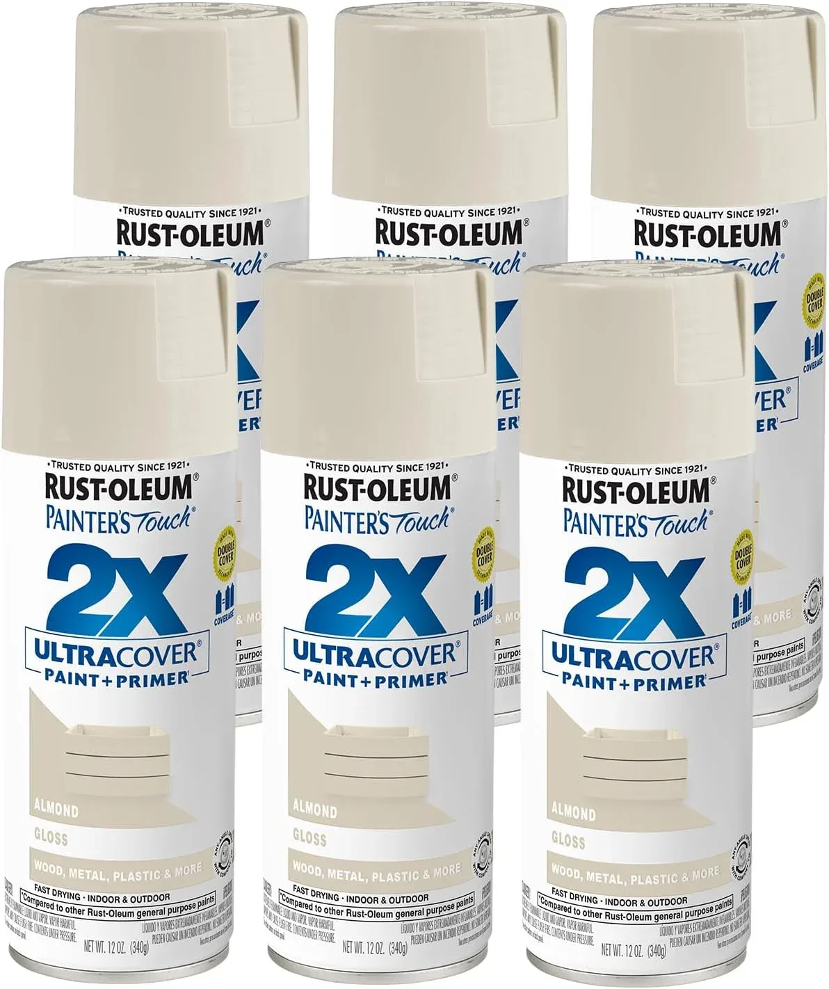 Rust-Oleum 334023-6PK Painter's Touch 2X Ultra Cover Spray Paint, 12 oz, Gloss Almond, 6 Pack