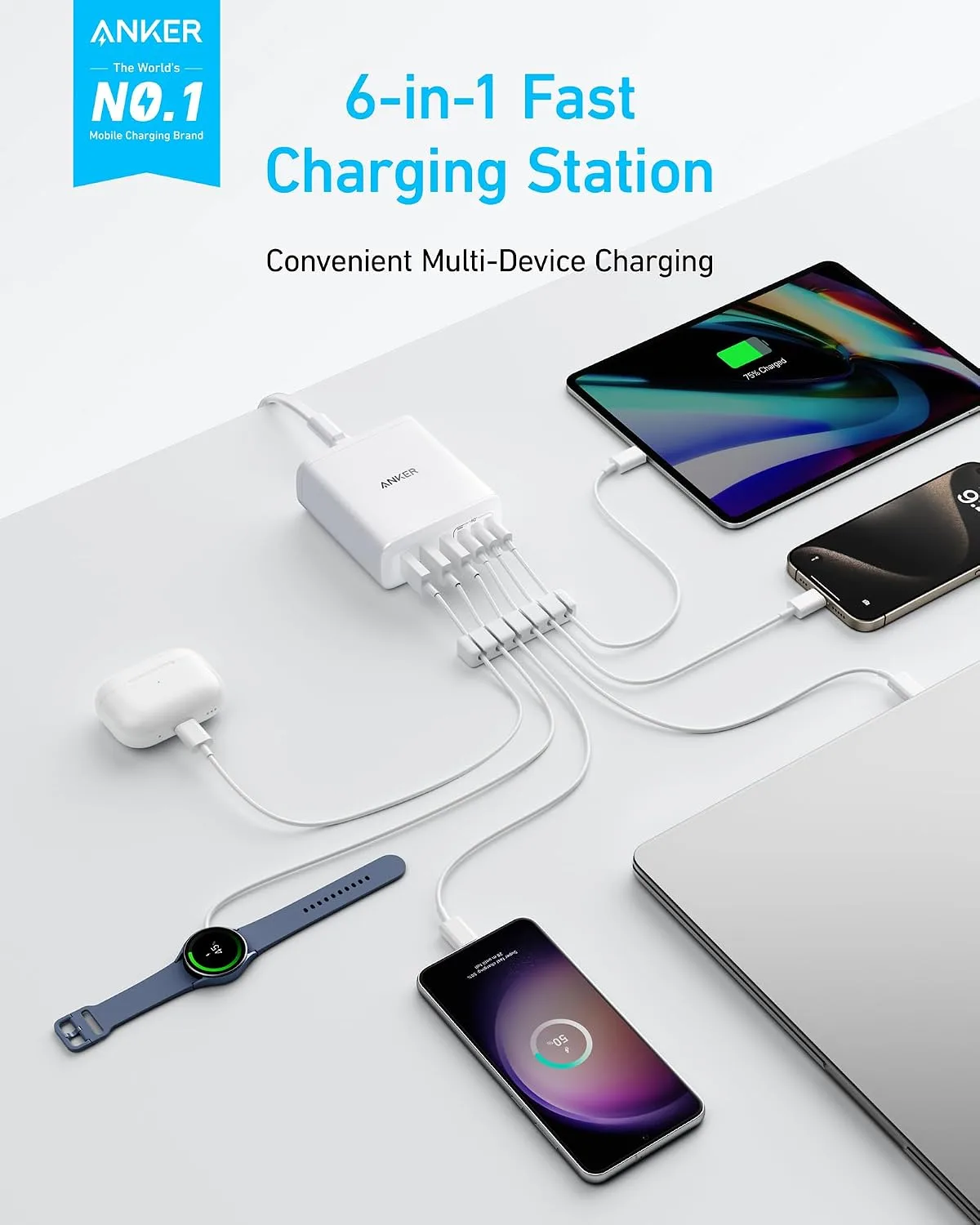 Anker Desktop Charger, Fast Charging USB C Charger with 112W Max 6-Port