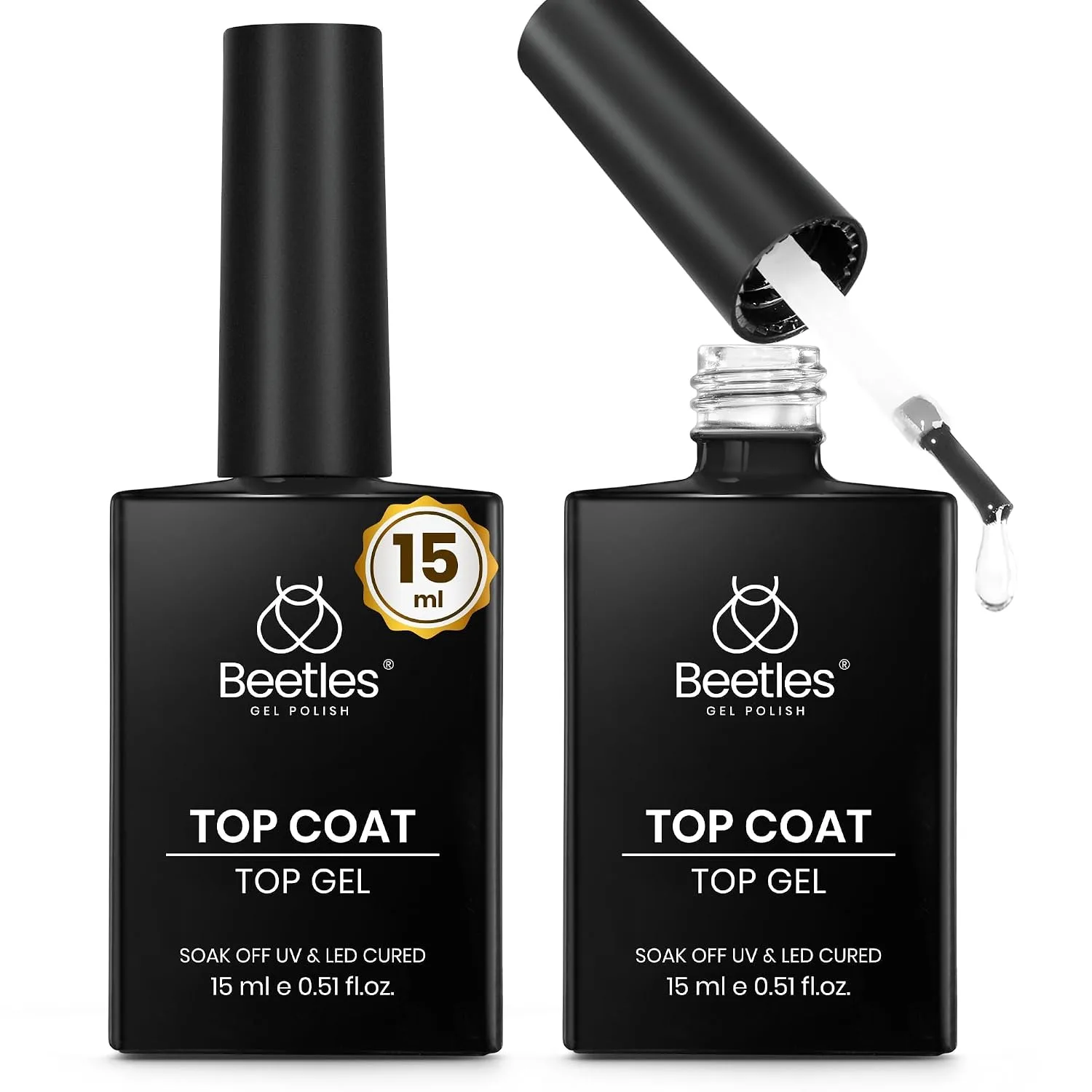 Beetles Gel Top Coat, 2Pcs 15ml Top Coat Gel Nail Polish No Wipe Clear High
