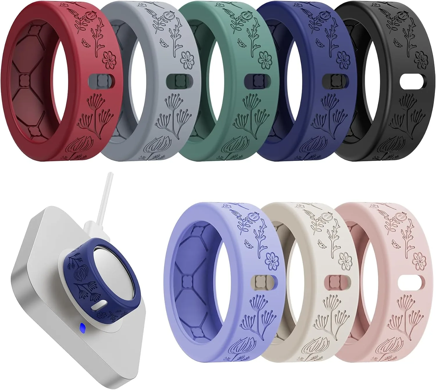 YWXTW Floral Cover for Oura Ring Gen 4/3/4 Ceramic, Samsung/Ultrahuman Ring, Support Charging with Cover on, Anti-Scratch Silicone Protector, Dressy Accessories for Women/Men, 8 Pack (Multicolor, S)