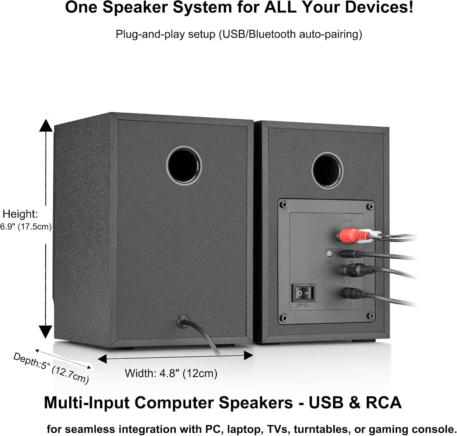 Powered Computer Speakers for Desktop PC and Music, Black Pair