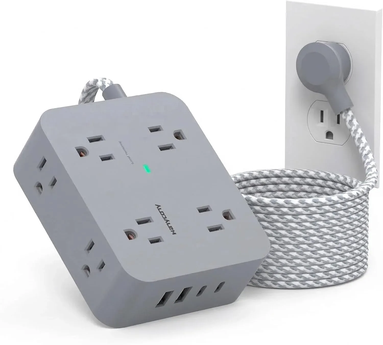 Regleta de protección contra sobretensiones HANYCONY con 8 tomas y 4 puertos USB, cable de 15 ft