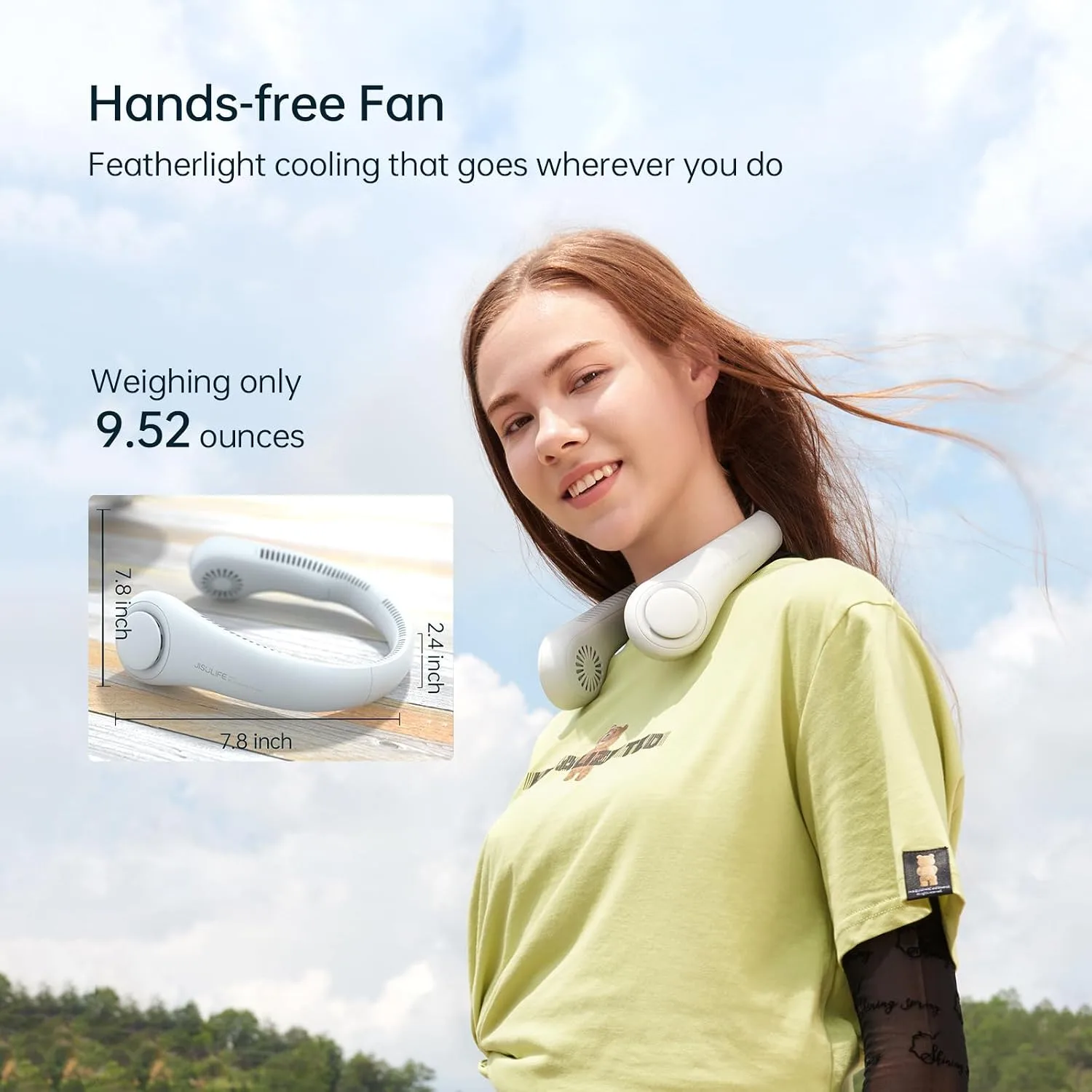 JISULIFE Neck Fan Portable, Personal Wearable Fan with Battery Rechargeable