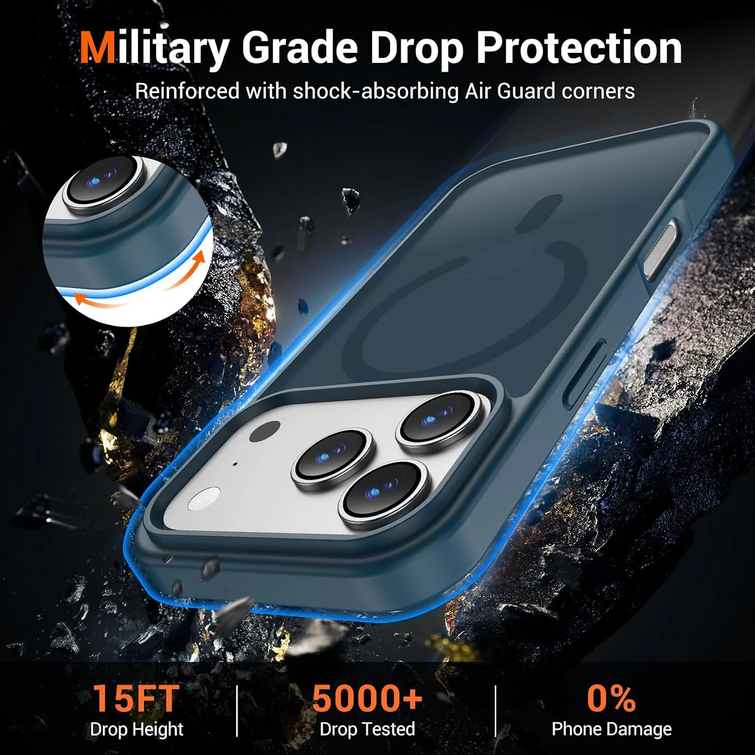 Temdan for iPhone 18 Pro Max Case/iPhone 17 Pro Max Case, Dark Blue