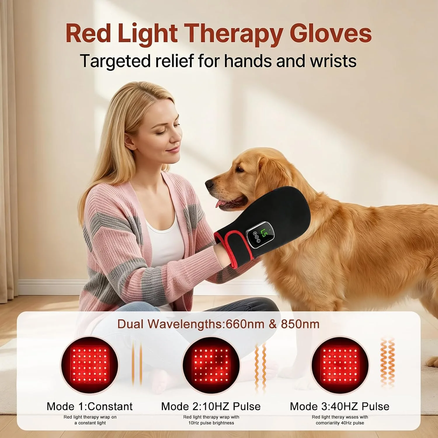 Red Light Therapy Glove for Hand Finger Wrist Pain Relief, Black