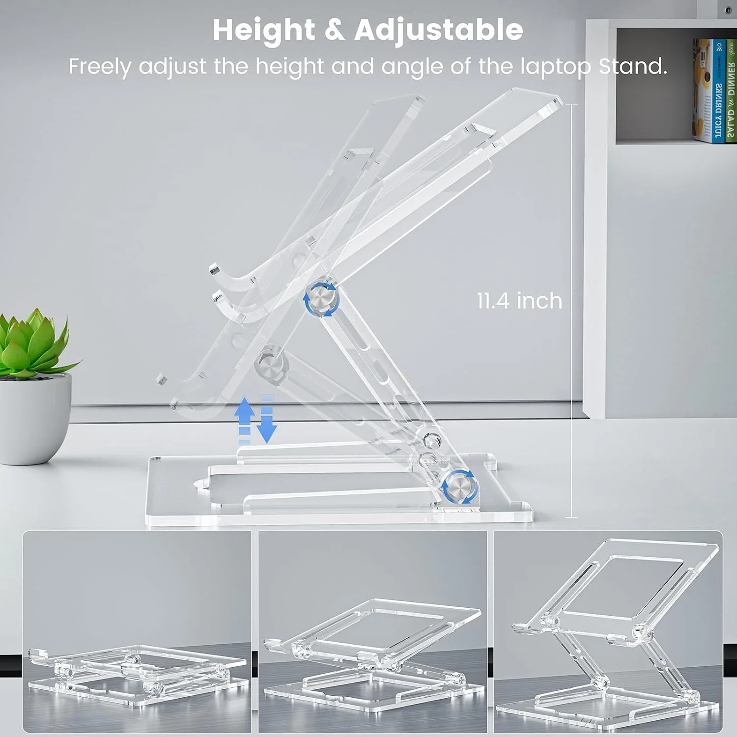 Laptop Stand for Desk, Portable Acrylic Laptop Riser, Ergonomic Adjustable Computer Stand Holder for Notebook MacBook Air Pro, Dell XPS, HP (10-17.3'')